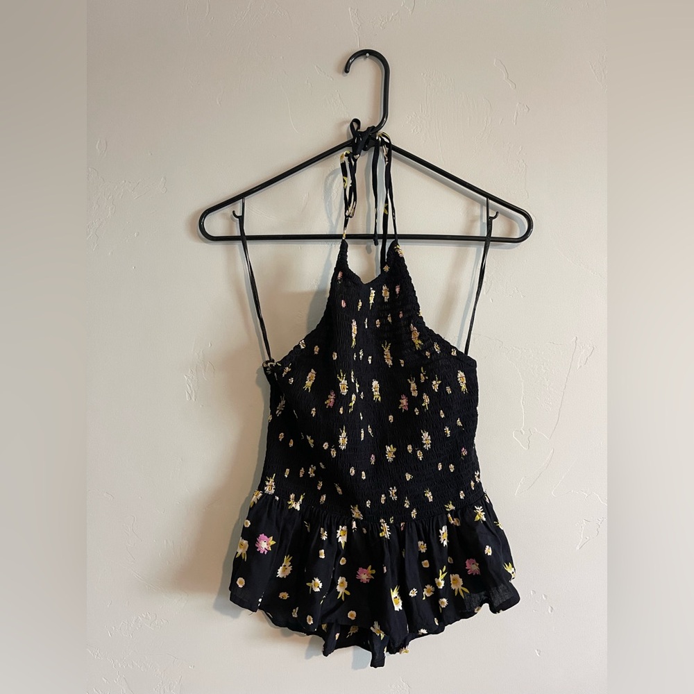 Patrons of Peace Floral Black Halter Top